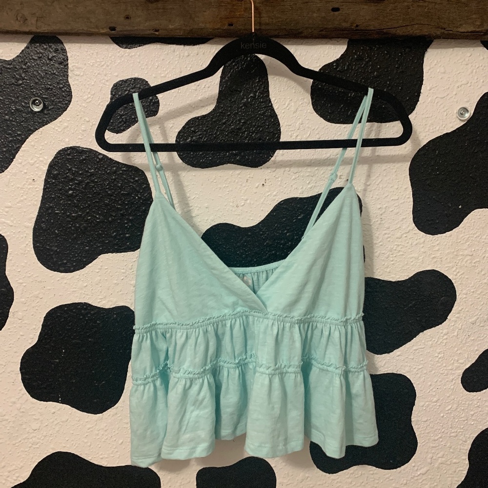 Teal western peplum tank top